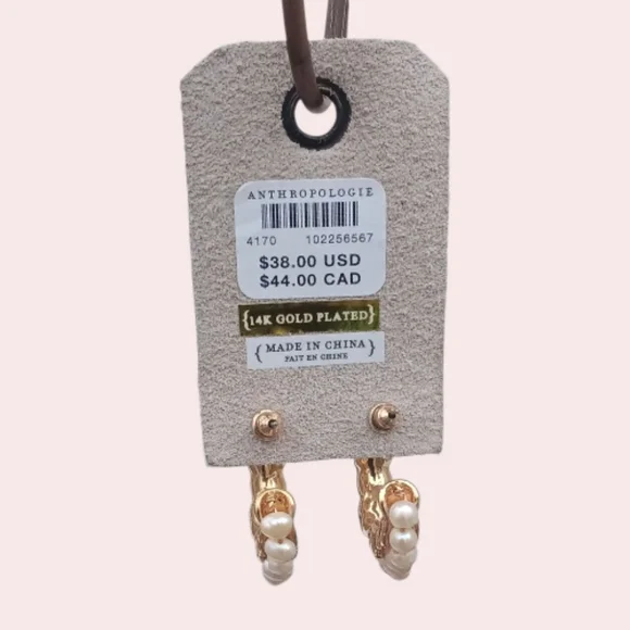 NWT Anthropologie Mini Pearl Hoop Earrings Gold - Picture 5 of 5